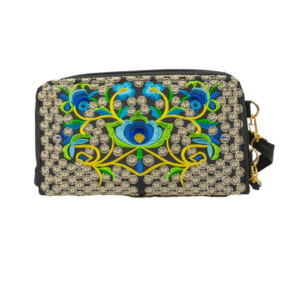 Womens Vintage Embroidered Floral Crossbody Wallet Removable Adjustable Strap - Picture 3 of 10